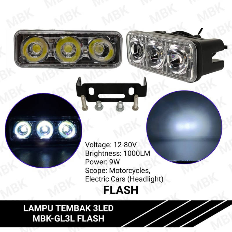 LAMPU TEMBAK LED MATA 3 MATA FLASH UNIVERSAL MOTOR MOBIL