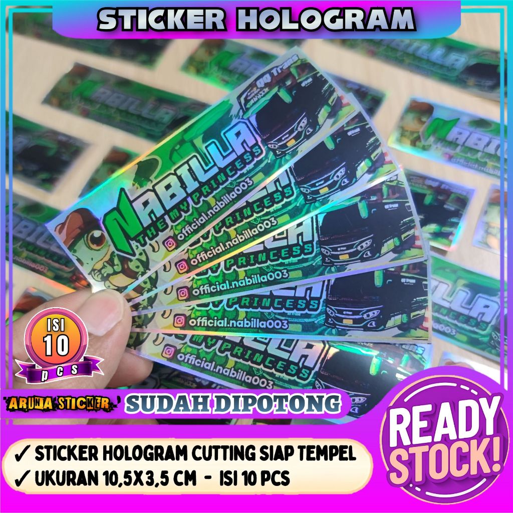 

10 pc Sticker Bus Nabilla Hologram Panjang SUDAH DIPOTONG Tinggal Tempel Stiker Nabila Piano Sepeda