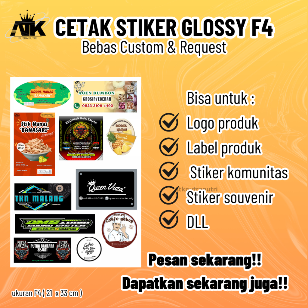 

CETAK STIKER F4 CUSTOM/STIKER LABEL PRODUK/STIKER MURAH