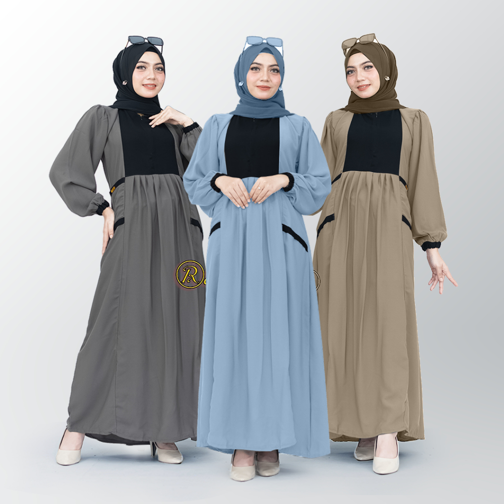 Gamis Wanita Dress Muslim Kekinian Polos Hitam Terbaru Uswa Busui - Radwah Rafanda