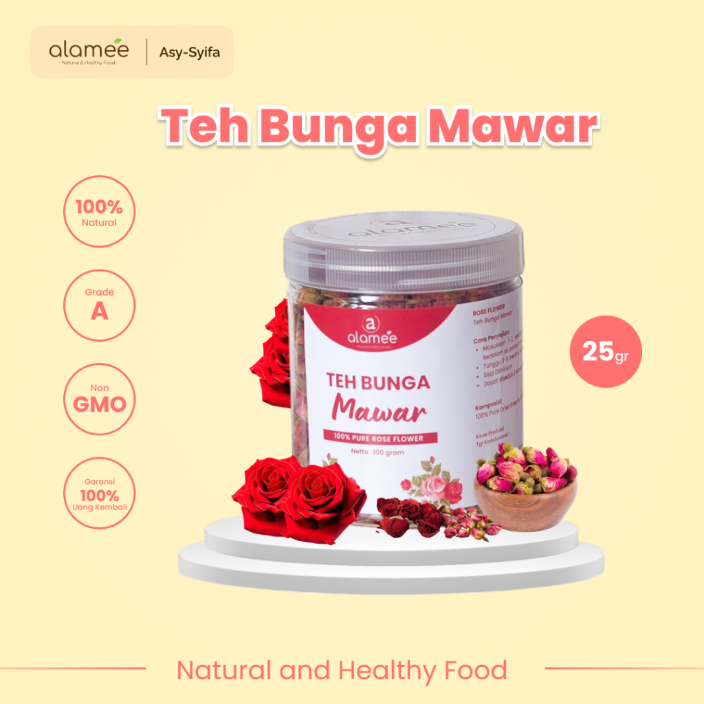 

ALAMEE Teh Bunga Mawar Rose Flower Kemasan Toples 100 Gr Flower Tea Organik Kering Dried Alami