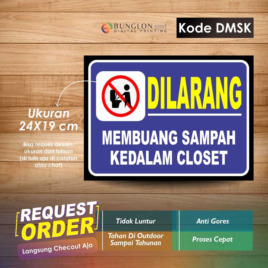 

STIKER DILARANG MEMBUANG SAMPAH KEDALAM KLOSET + LAMINASI KODE DMSK BIRU TUA