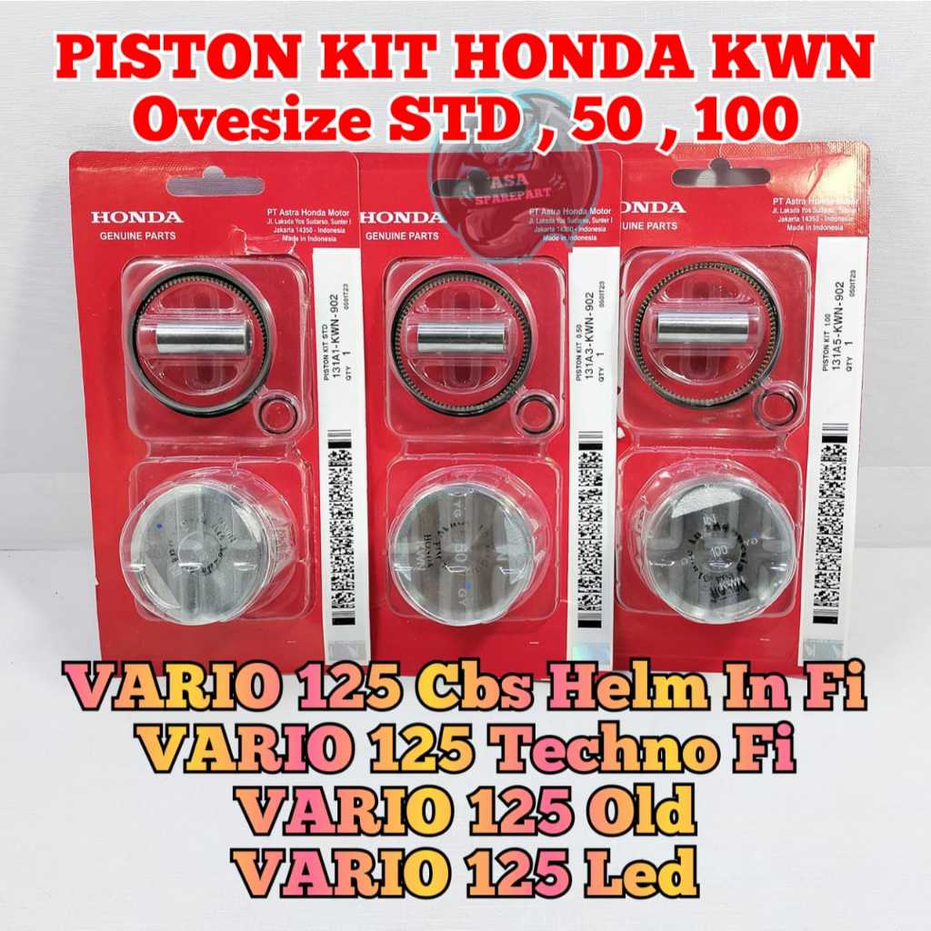 Piston Kit Kwn Asli Original Motor Honda Vario 125 techno Fi , Vario 125 Old / Lama , Vario 125 Led