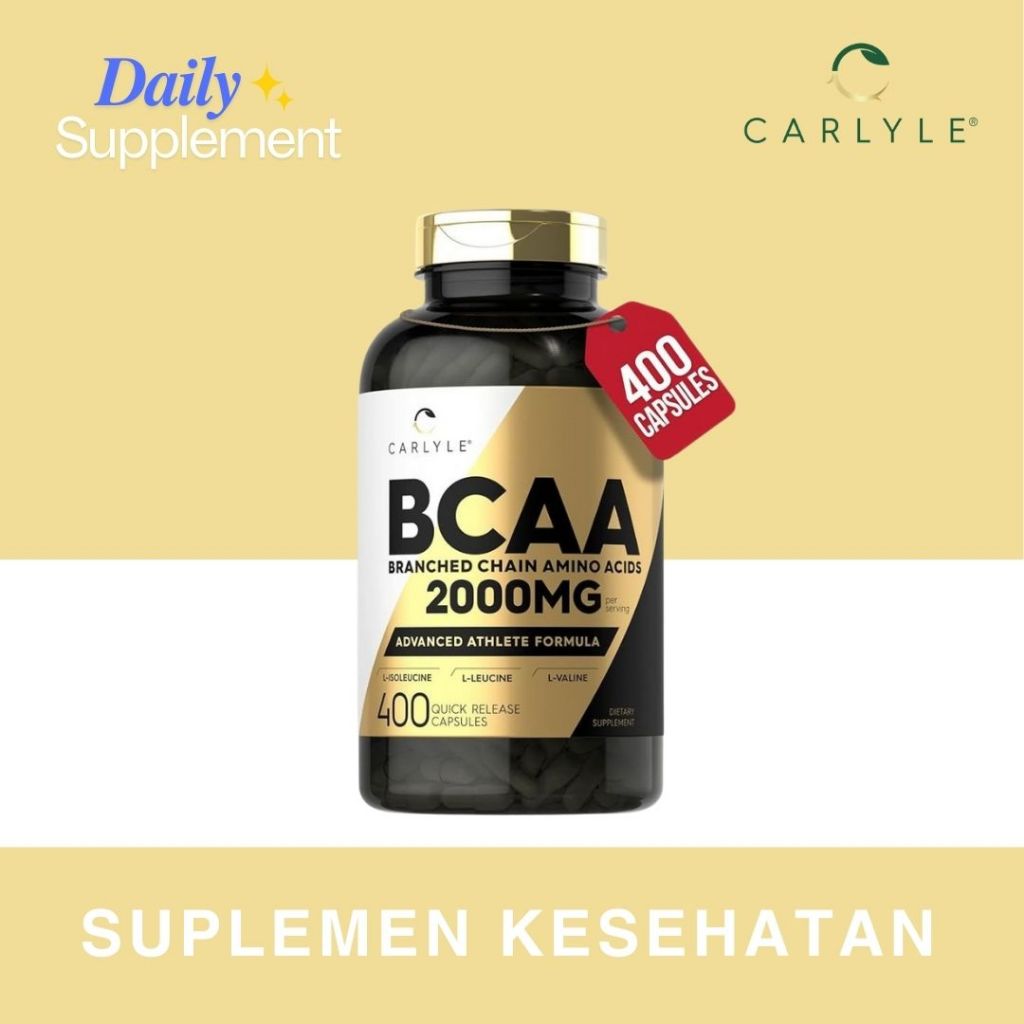 Suplemen BCAA Asam Amino Rantai Cabang 2000mg untuk Dukungan Kebugaran - 400 Kapsul Non-GMO Bebas Gl
