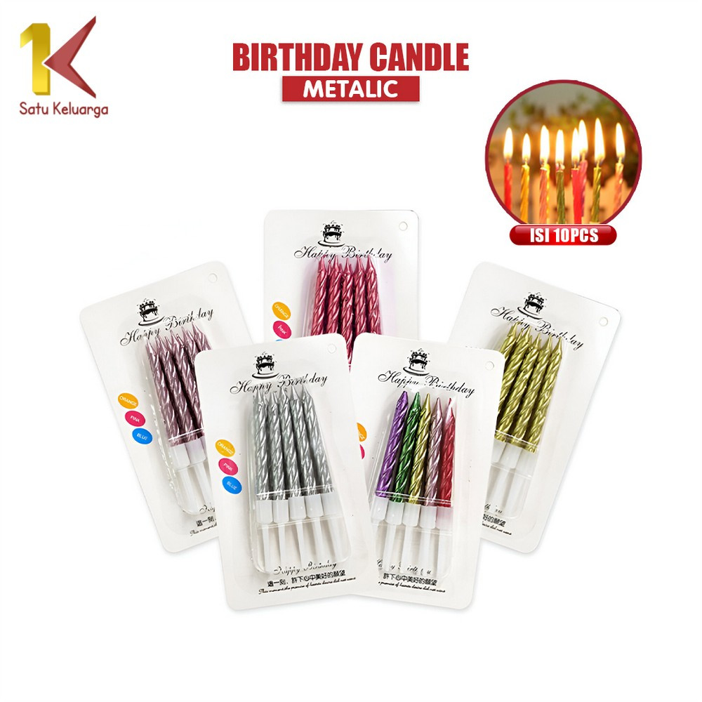 Satu Keluarga Lilin Ulang Tahun Spiral Kecil Isi 10Pcs C1149 Lilin Ulir Metalik Birthday Candle