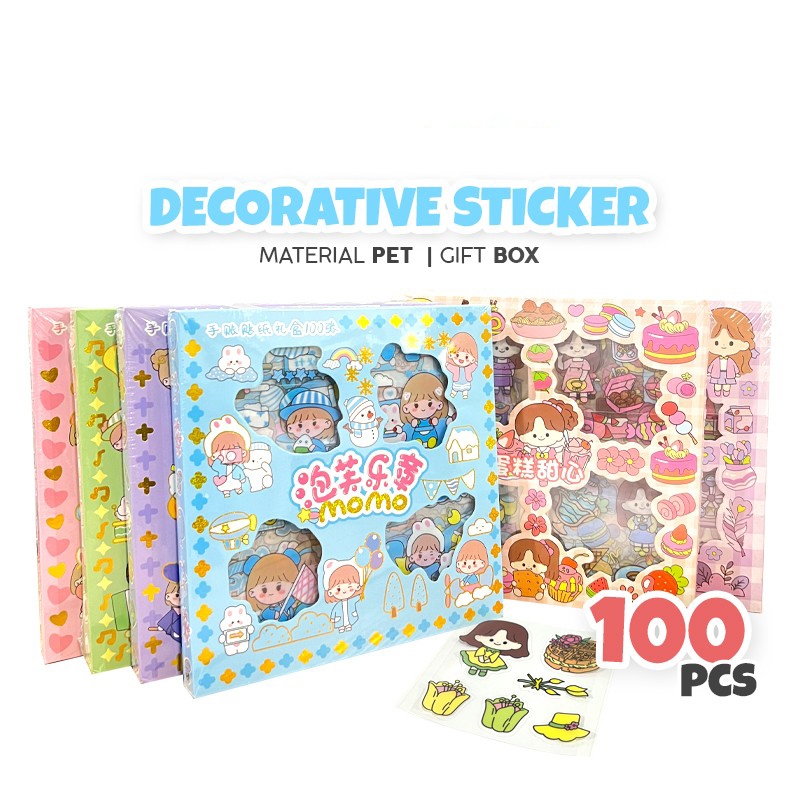 

HOKO Stiker SET Motif Kartun Korea Lucu Anti Air Dekorasi Handbook Scrapbook Sticker DIY Sticker Buku Aesthetic Waterproof / Box isi 100 lembar