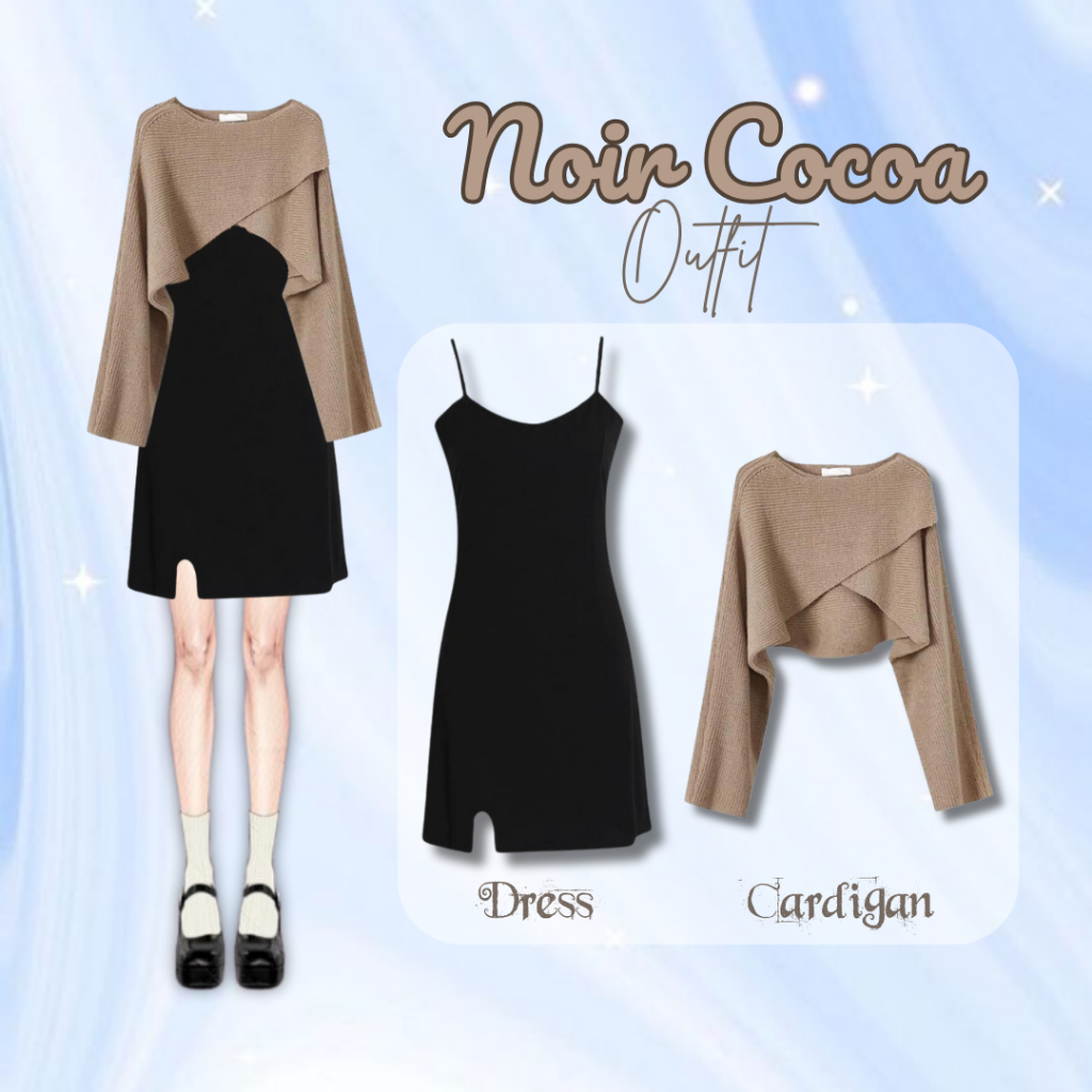 One Set Korean Style Sweater Oversize Pakaian Wanita Kekinian (Inner Dress + Cardigan Crop) LP041