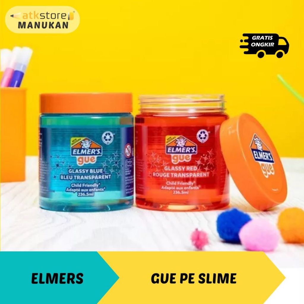 

Elmers GUE PE SLIME Siap Pakai 236ML Glassy Clear Red Blue
