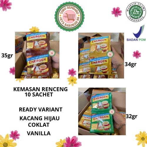 

ENERGEN Rasa Coklat Vanilla Kacang hijau Renceng
