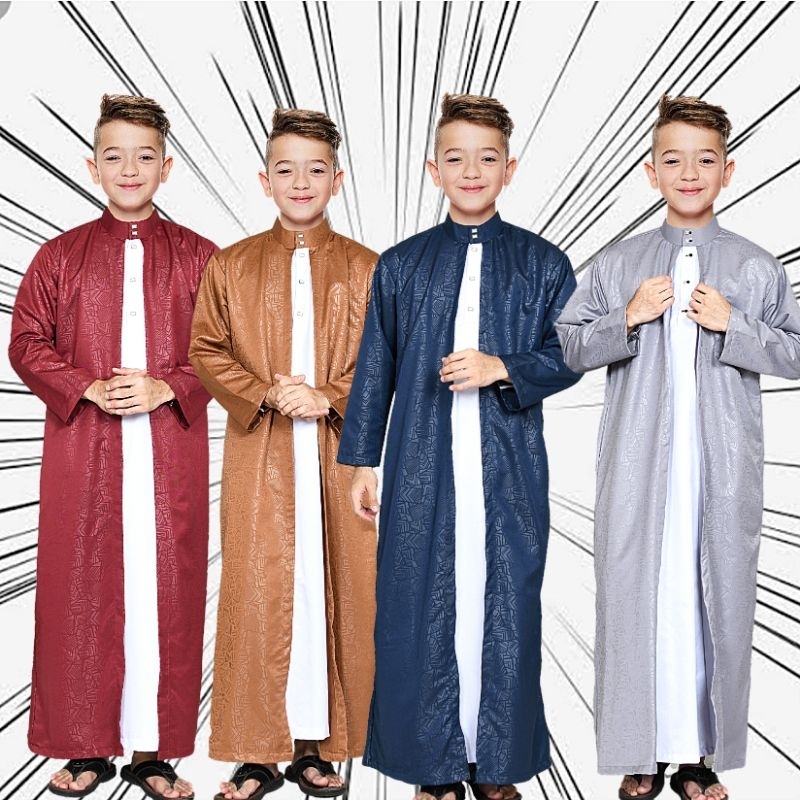 Jubah Luaran Gamis Embos Toyobo Premium Gamis 2 IN 1 Jubah Anak Laki Laki Premium Bahan Toyobo