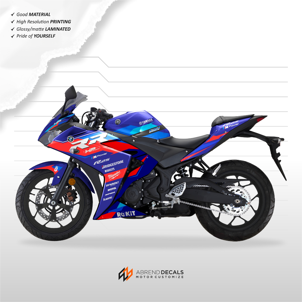 STRIPING YAMAHA R25 OLD LIVERY BMW TRI COLOR / STIKER MOTOR R25 DESIGN CUSTOM / STOCK DECAL VARIASI