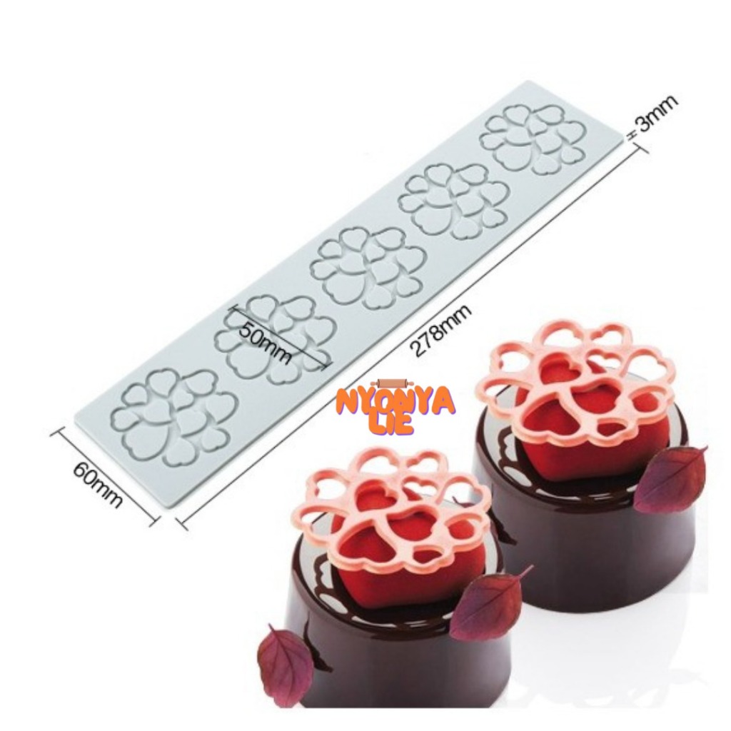 LST58 Cetakan Silikon Tuile COOKIES FLOWER LOVE Mould Mold Garnish Coklat Dekor Hias Kue Tart Nyonya