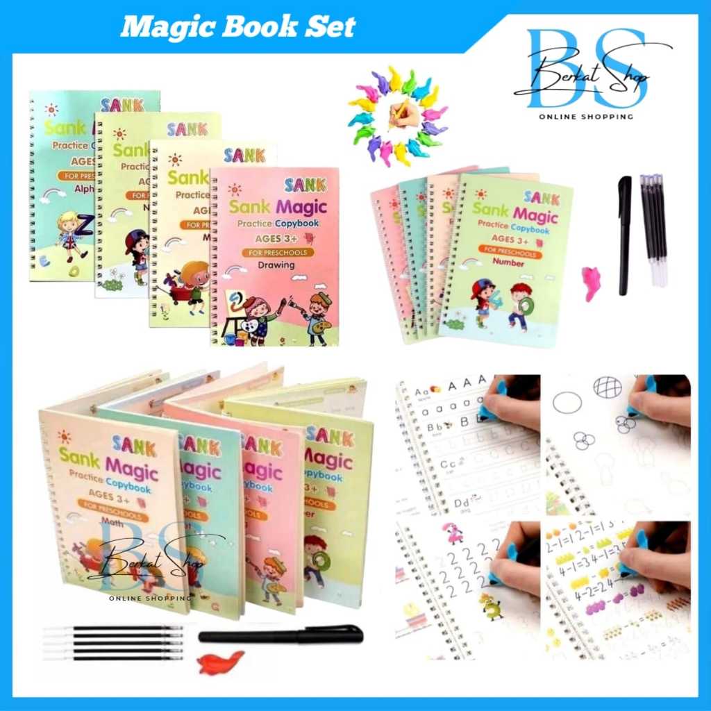 

Magic Book 1 Set Isi 4 / Buku Belajar Menulis Huruf Dan Angka / Buku Belajar + Pulpen