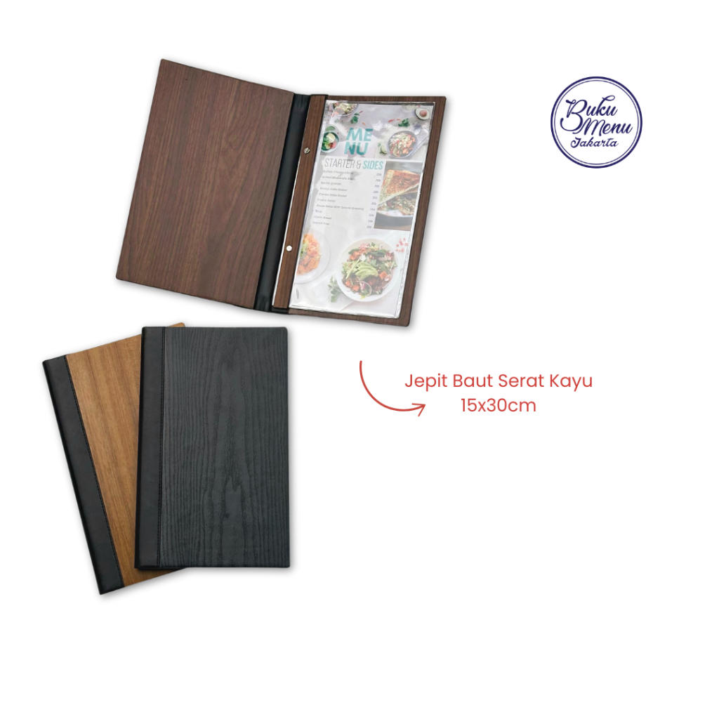 

klm Buku Menu Jakarta - Buku Menu Kayu Vinyl Jepit Baut Isi Plastik Mika A4 dan 15x30 Hitam, Coklat