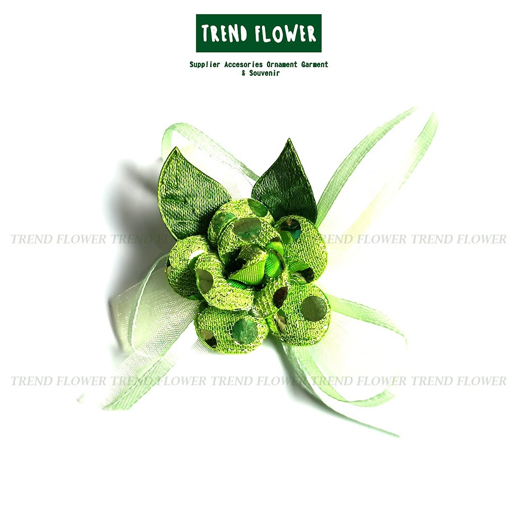 Bunga Cantik Warna Hijau 2 Daun - Bunga Kain Seserahan Hiasan Souvenir Pernikahan