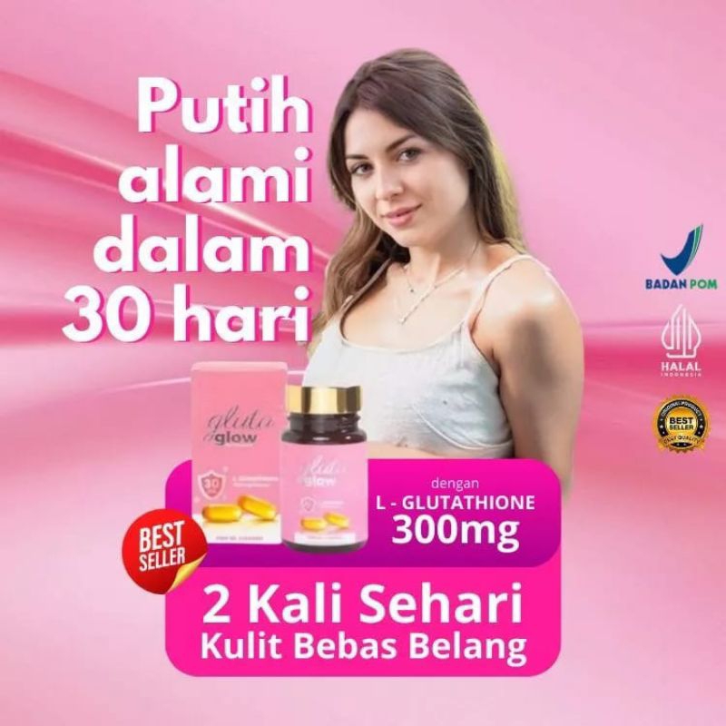 Gluta Glow skin up plus isi 30 kapsul Suplemen glutathione mencerahkan dan memutihkan kulit badan da