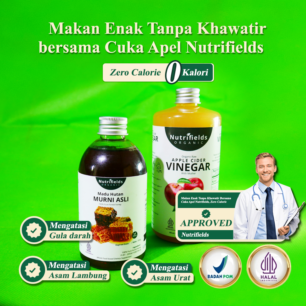 

NUTRIFIELDS PAKET CUKA APEL 500ML DAN MADU HUTAN 350GR / BUNDLING PAKET 2 IN 1 ORIGINAL ORGANIK APPLE CIDER VINEGAR WITH MOTHER RAW UNFILTER / CUKA SARI APEL