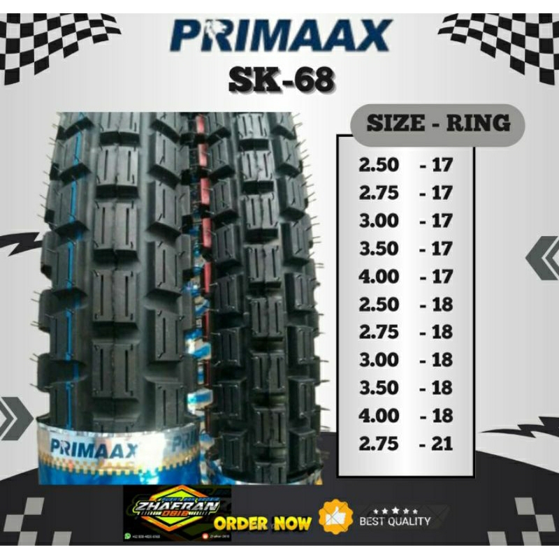 BAN PRIMAAX SK 68 UKURAN 2.75 RING 21 TIPE BAN TUBE TYPE| TAHUN PEMBUATAN TERBARU MURAH DAN BUNGKUSA