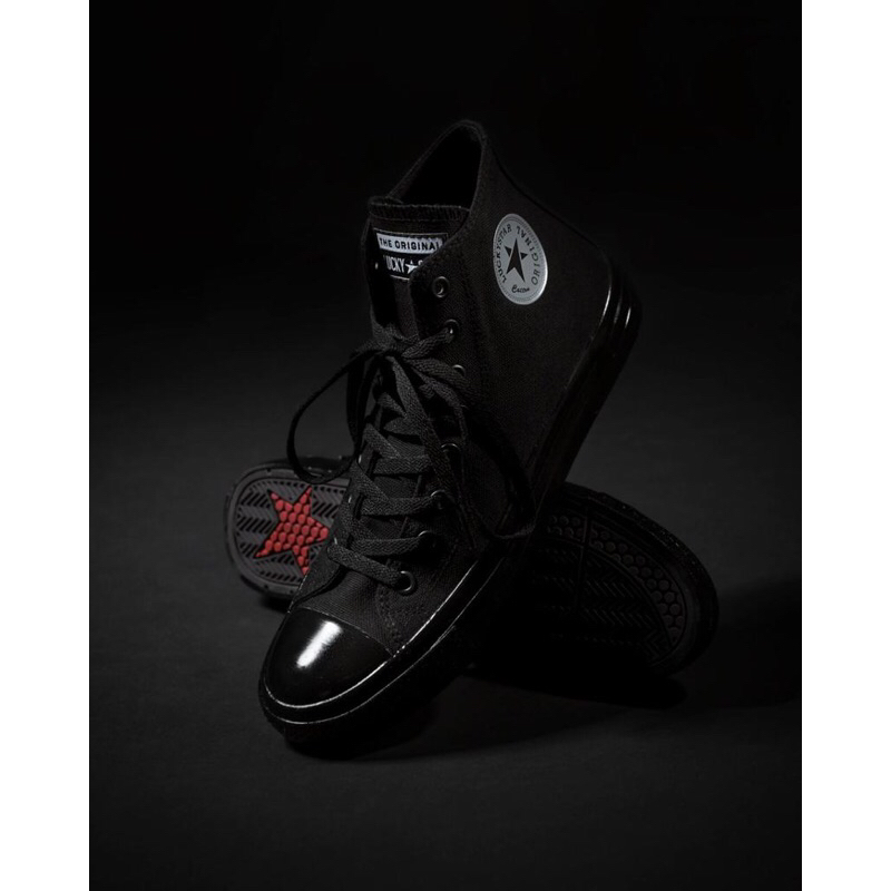 Lucky Star AF1 Hi All Black Sepatu Sneakers Canvas Kasual