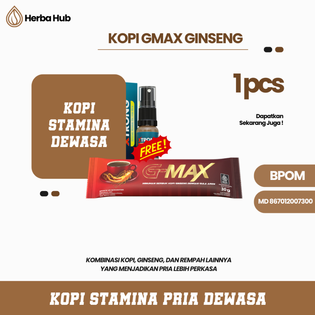 

KOPI Sachet G-MAX KOPI STAMINA PRIA AMAN SUDAH BPOM & HALAL - Xtrong Sprai obt KUAT ANTI LOYO TIDAK KEBAS