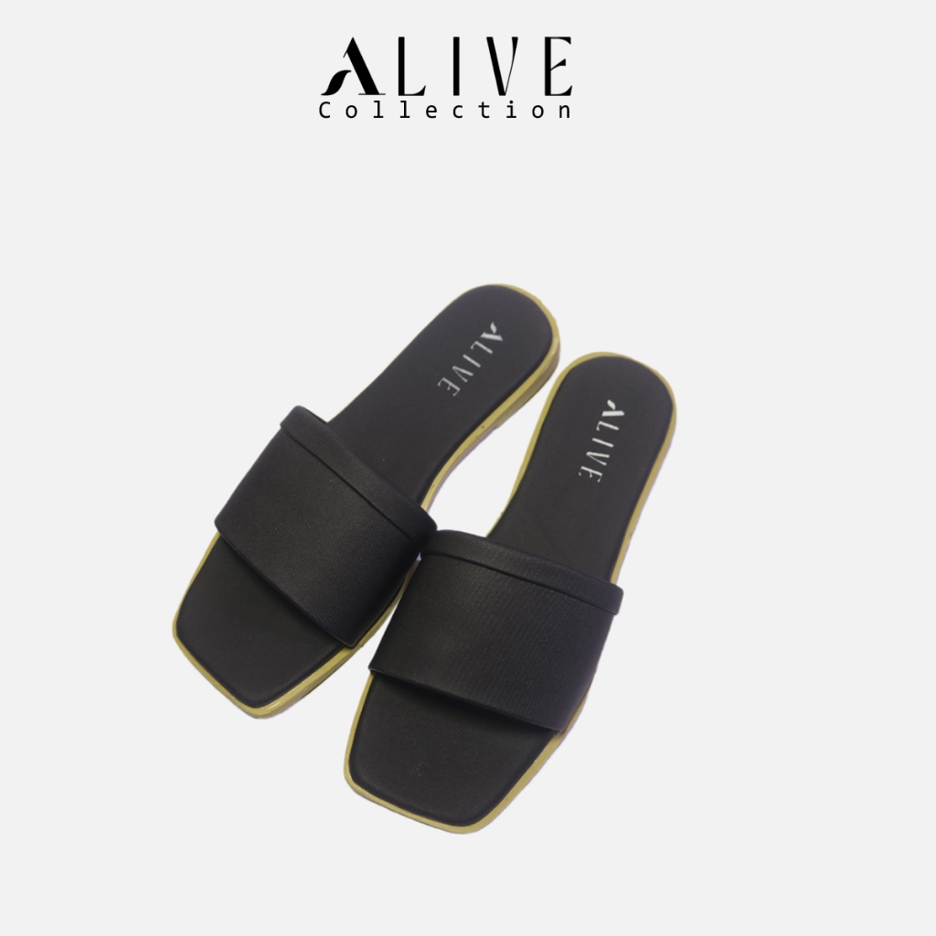 ALIVE - Sandal Flat Wanita DEVI Hitam by Alive Collection sendal kekinian ORIGINAL - Sandal Murah Be