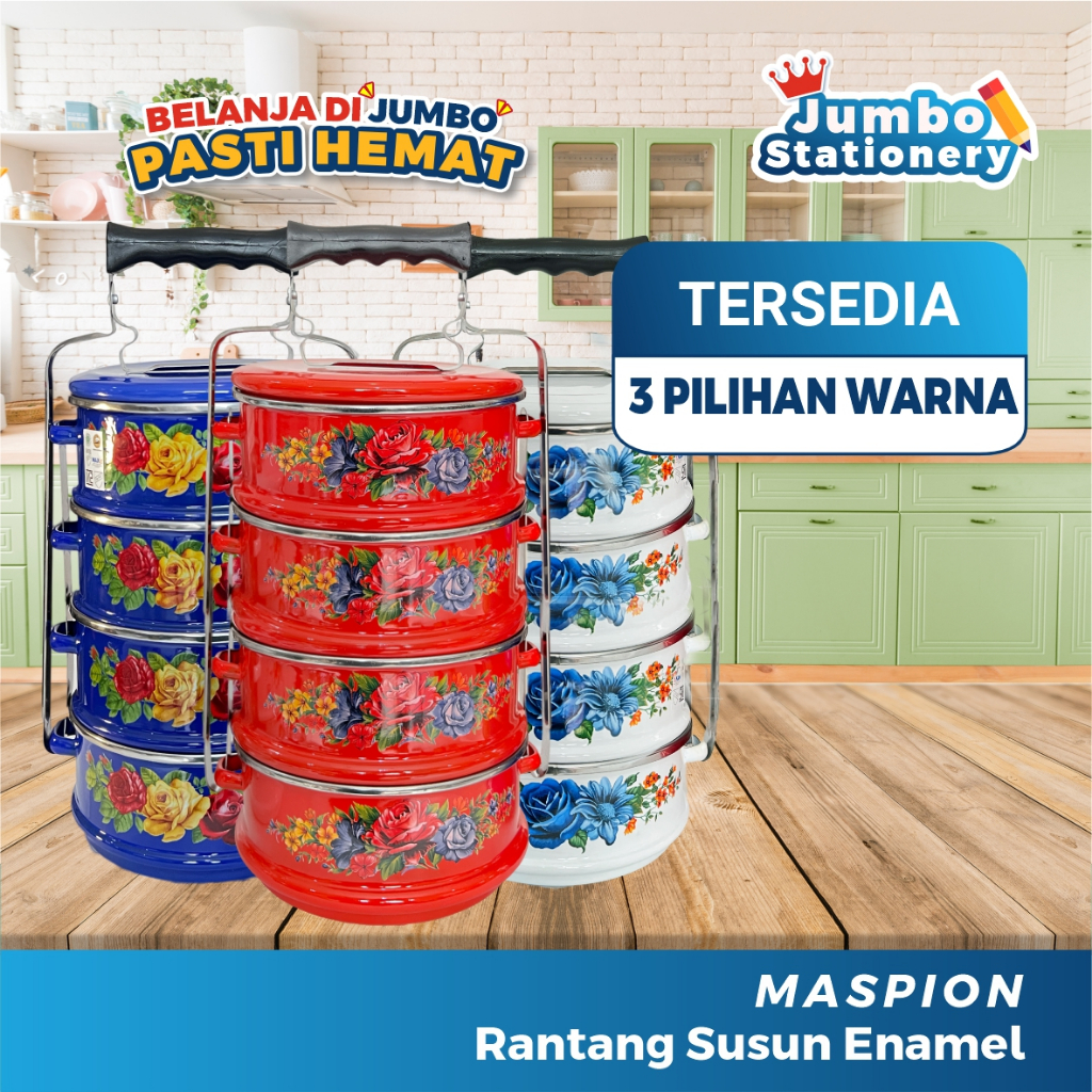 RB Maspion Rantang 4 Susun Stainless Enamel Jadul Klasik Kedaung Rantang Susun Jumbo