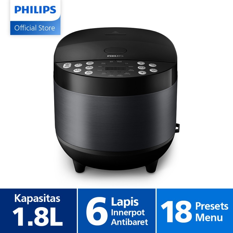 PHILIPS Digital Rice Cooker 1.8L Fuzzy Logic Bakuhanseki HD4515/92 - Hitam Magic Com (ORIGINAL 100%)