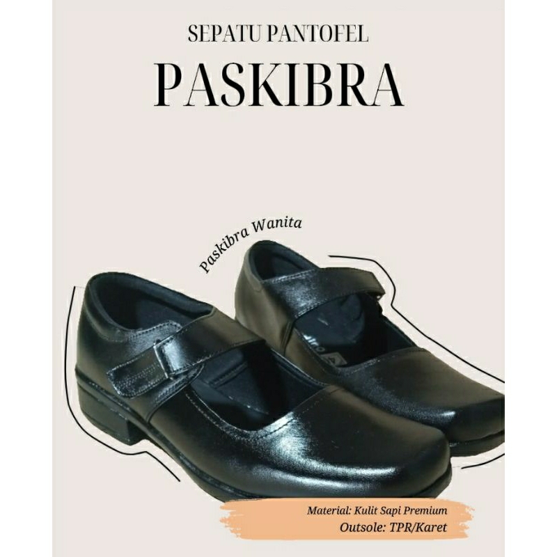 Sepatu Pantofel Paskibra Wanita, Kulit Sapi Asli