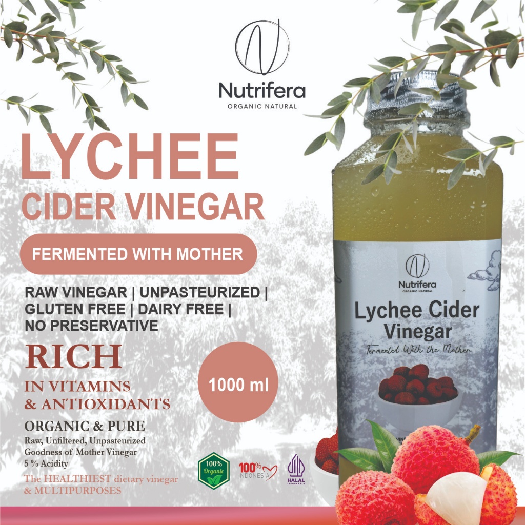 

NUTRIFERA Cuka Leci 250ml - 1000ml Endapan Mother Fermentasi Probiotik / Lychee Cider Vinegar Bragg