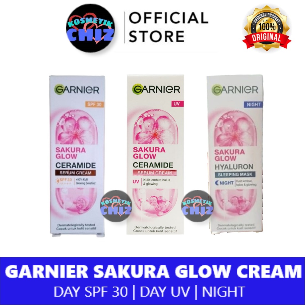 GARNIER Sakura Glow Ceramide Hyaluron Cream 20 ML - Pelembab Wajah Serum Day Spf 30 / Serum Day UV/ 