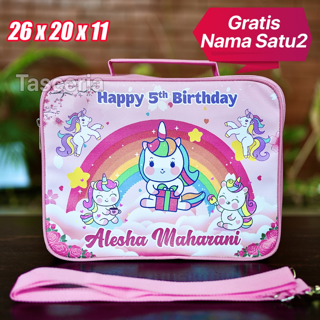 Tas Selempang Ulang Tahun Anak Unicorn / Goodiebag Ultah Anak Premium / Tas Selempang Ultah Anak