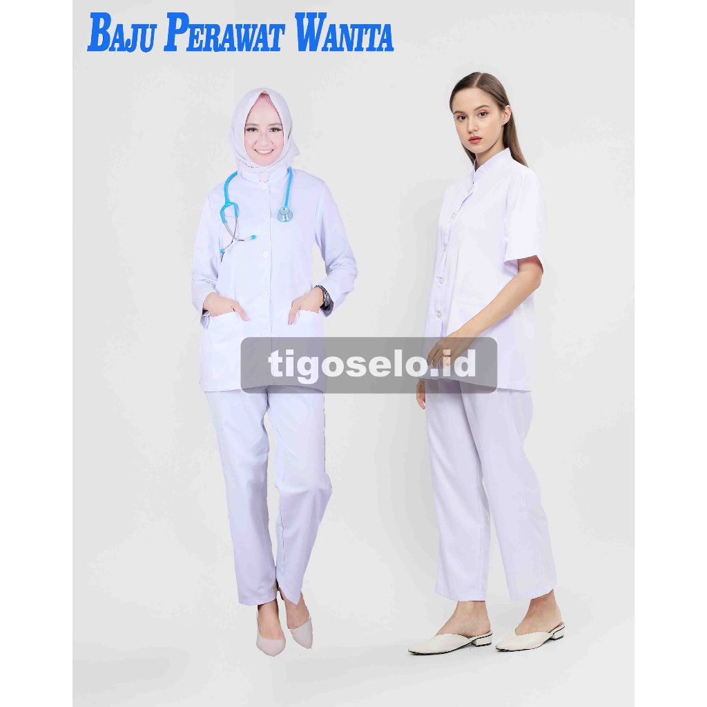 Baju Perawat Wanita Lengan Panjang Seragam Perawat Wanita Lengan pendek Putih