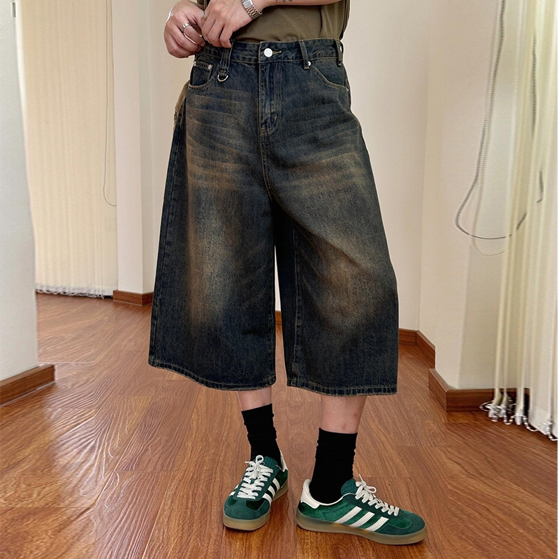 celana jeans panjang 7/8 pria korean style casual vintage baggy pants jens kulot cowok  jumbo