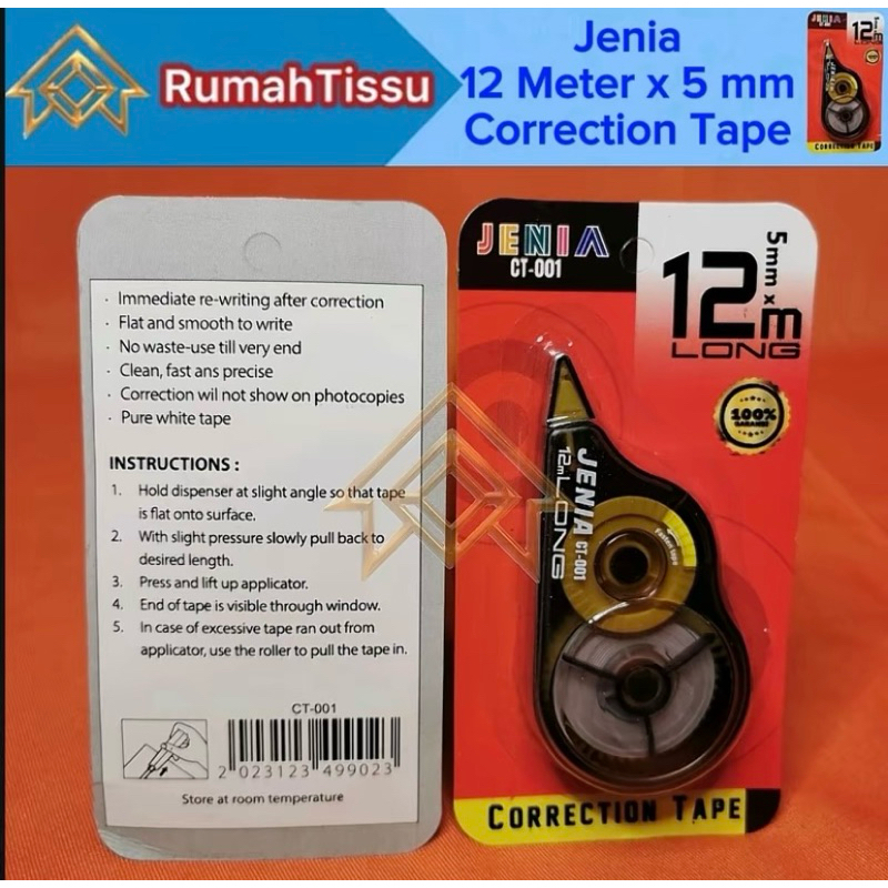 

powor shop jenia CT- 001 correction tape 12M x 5mm tip-EX kertas tip Ex rol murah