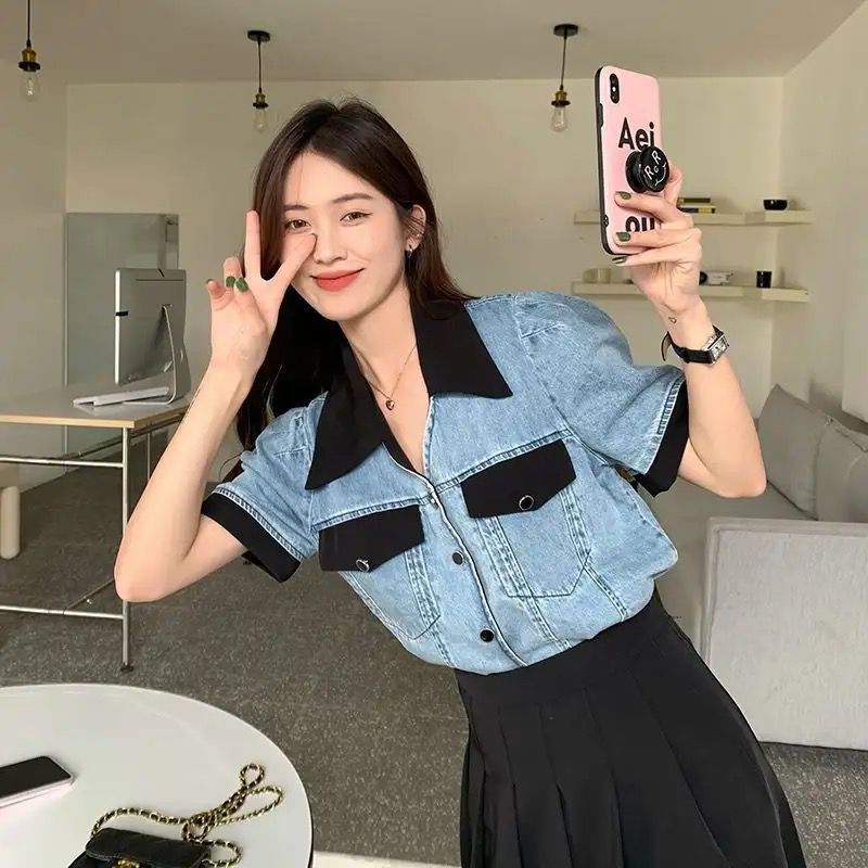 983-KEMEJA JEANS WANITA LENGAN PENDEK/KEMEJA & BLOUSE WANITA LENGAN PENDEK