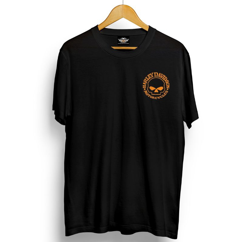 Kaos T shirt motor biker H.D skull orange logo