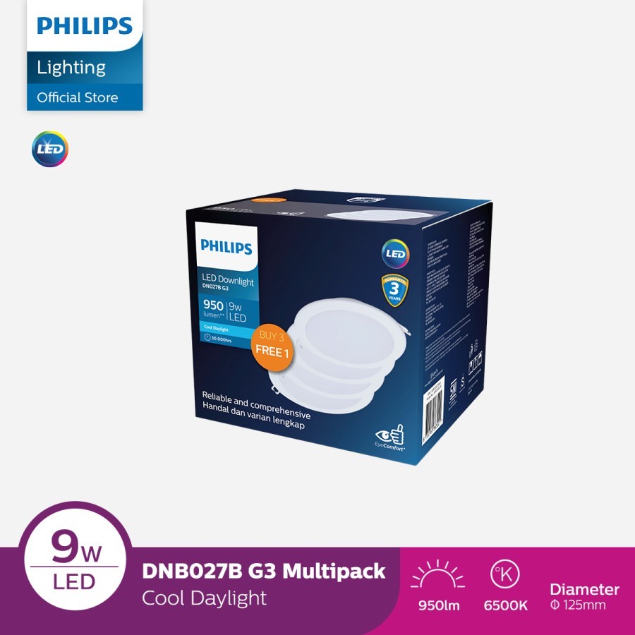 Philips Lampu Downlight Multipack DN027B G3 D125 9W 65K Putih