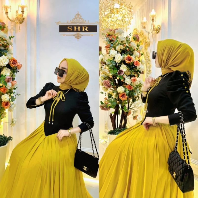 *NEW SHR ORI* READY MAXI DRESS MANJALITA RUNCING LIME RAJUT CERUTY BY SHR ORI HIGH QUALITY