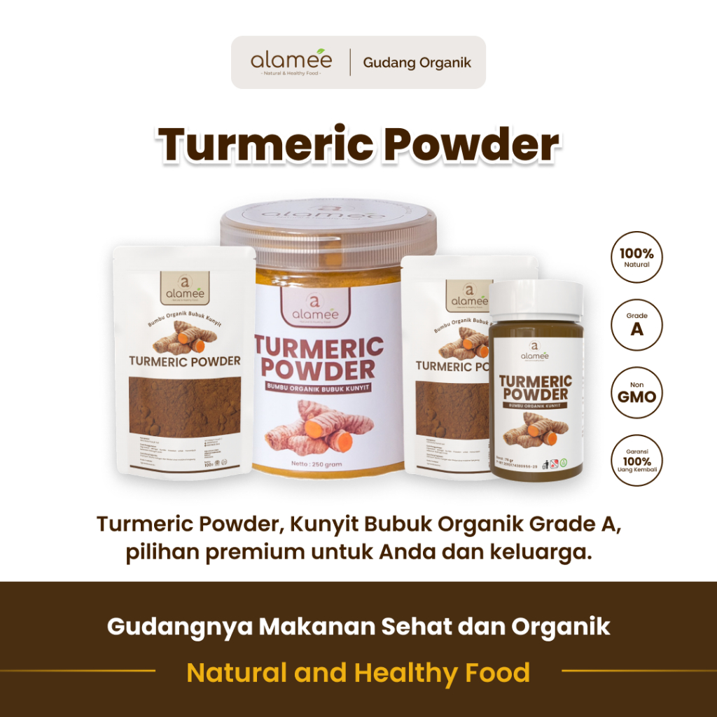 

alamee bumbu organik kunyit tanpa tambahan kata dengan rasa khas dan aroma menawarkan bumbu dapur