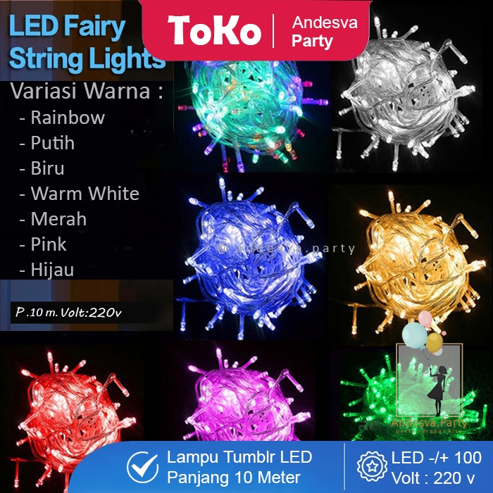 Lampu Tumbrl led 10 m / Lampu Natal Hias dekorasi panjang 10 m / lampu hias pohon natal