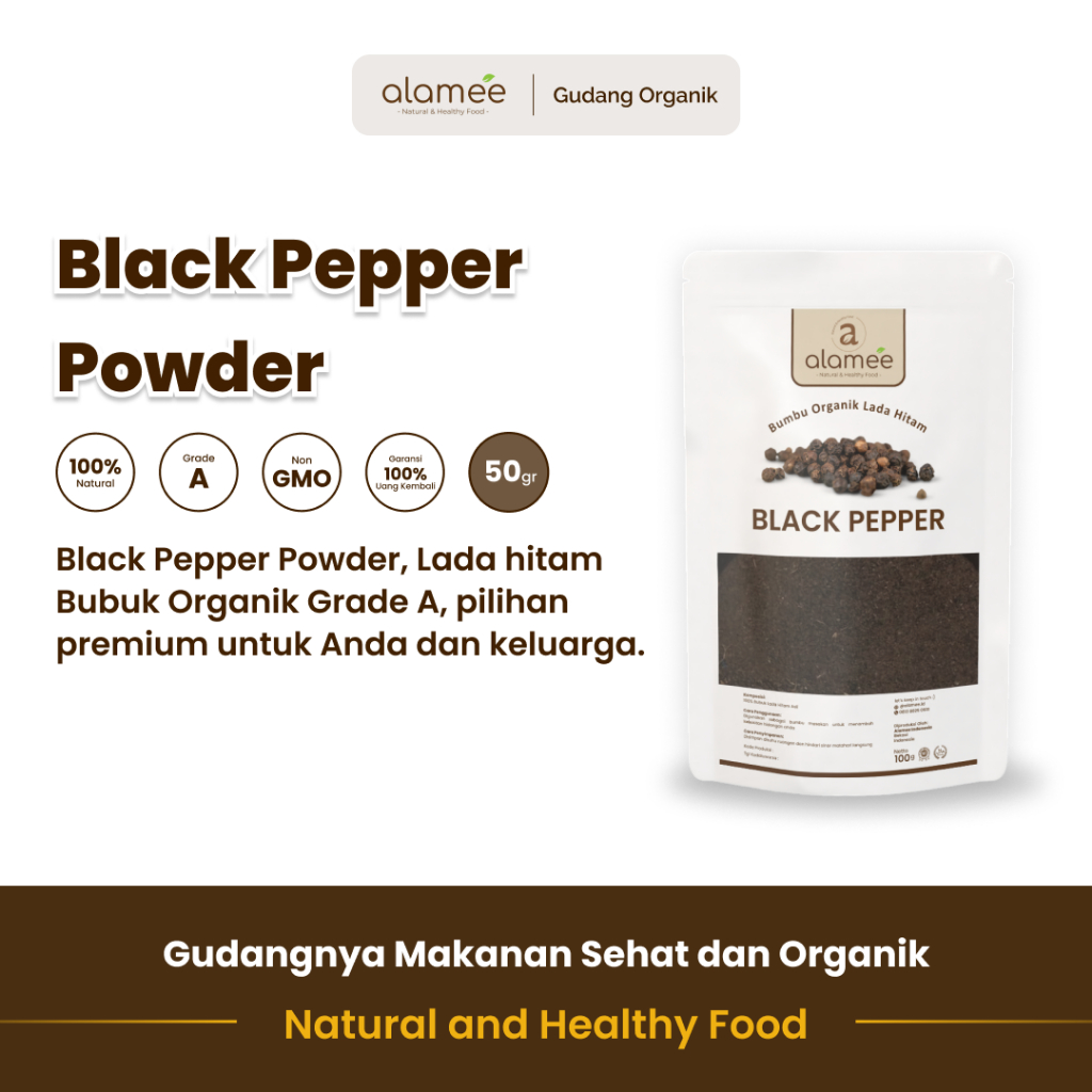 

alamee bumbu organik lada hitam 50 gram pilihan dari petani lokal memberikan aroma dan rasa pedas