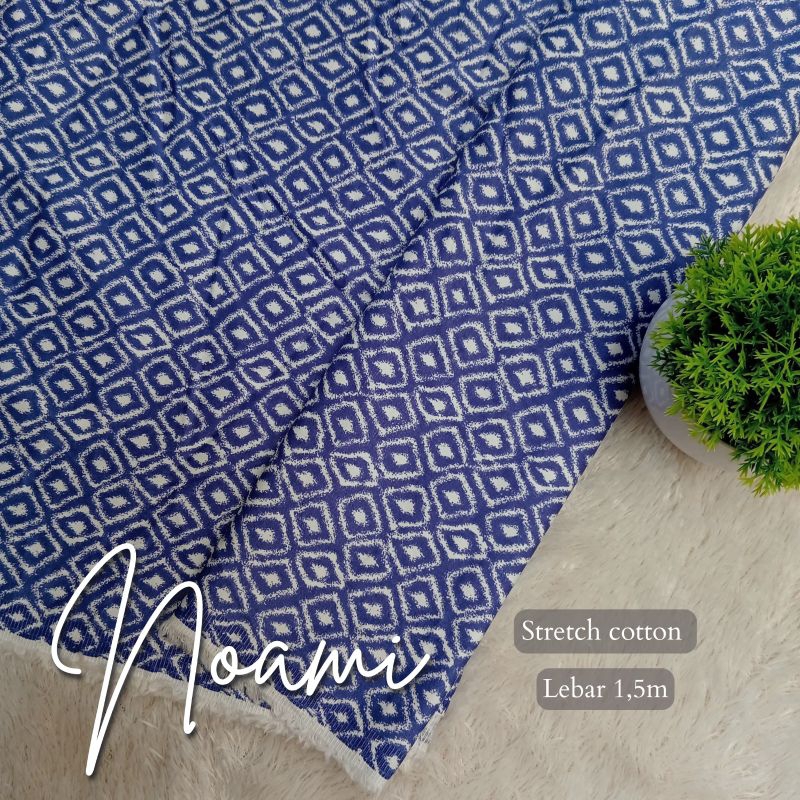 Kain katun motif batik warna denim