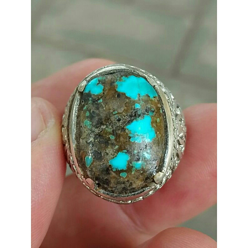 CINCIN BATU PIRUS PERSIA BIRU PANCI MOTIF "ANGKA TUJUH" PUTUS² ASLI