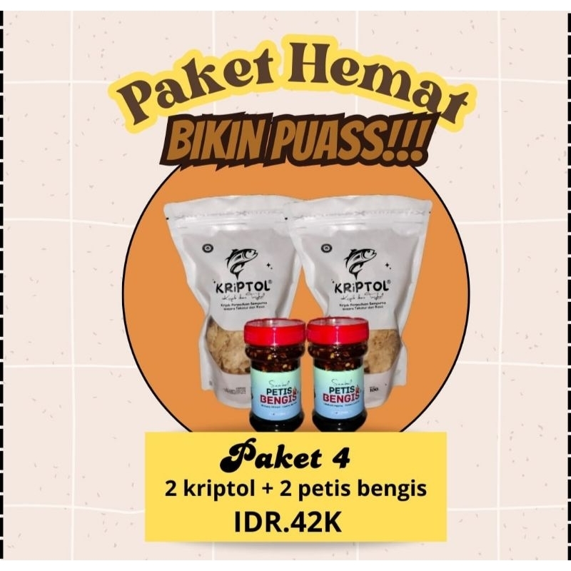 

Paket hemat bikin puas!!! (2 Kriptol+ 2 sambal petis bengis)
