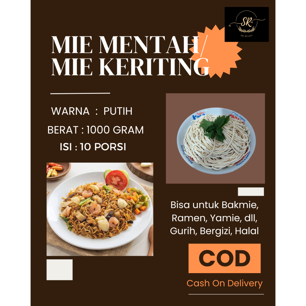 

Mie Basah Ramen Keriting Mie Mentah untuk Yamie Bakmie dll 1000 Gram / 1 KG Enak Kenyal Gurih Bergizi Halal Warna Putih