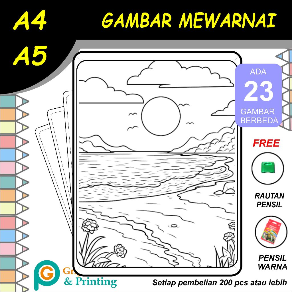 

Gambar Mewarnai Seri Pemandangan Alam - Gunung Kertas Mewarnai HVS Bukan Buku Untuk Anak PAUD TK