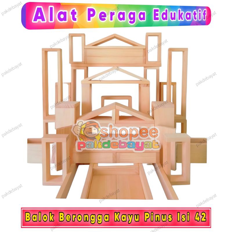 ALAT PERAGA EDUKATIF BALOK BERONGGA KAYU PINUS ISI 42 MAINAN EDUKASI BALOK BERONGGA ISI 42 BALOK RON