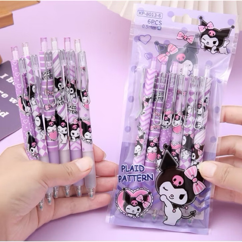 

6in1 Pulpen Pel Gel Karakter Kuromi Cinnamoroll Lucu Bandul Anak Pena Tinta Hitam