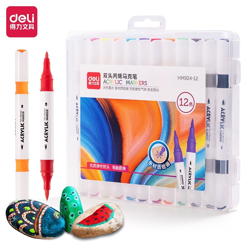 

Deli Spidol Akrilik 12 Warna / Acrylic Marker Spidol Warna Warni 1 Set 12 Warna