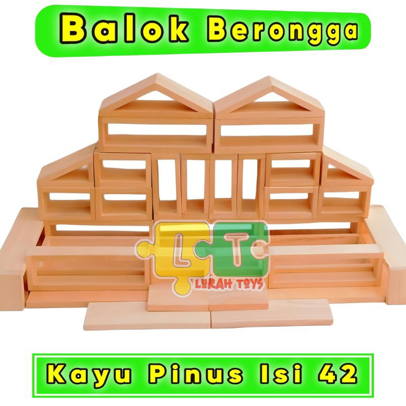 MAINAN EDUKASI BALOK BERONGGA KAYU PINUS ISI 42 BALOK RONGGA BALOK BERONGGA KAYU PINUS ISI 42